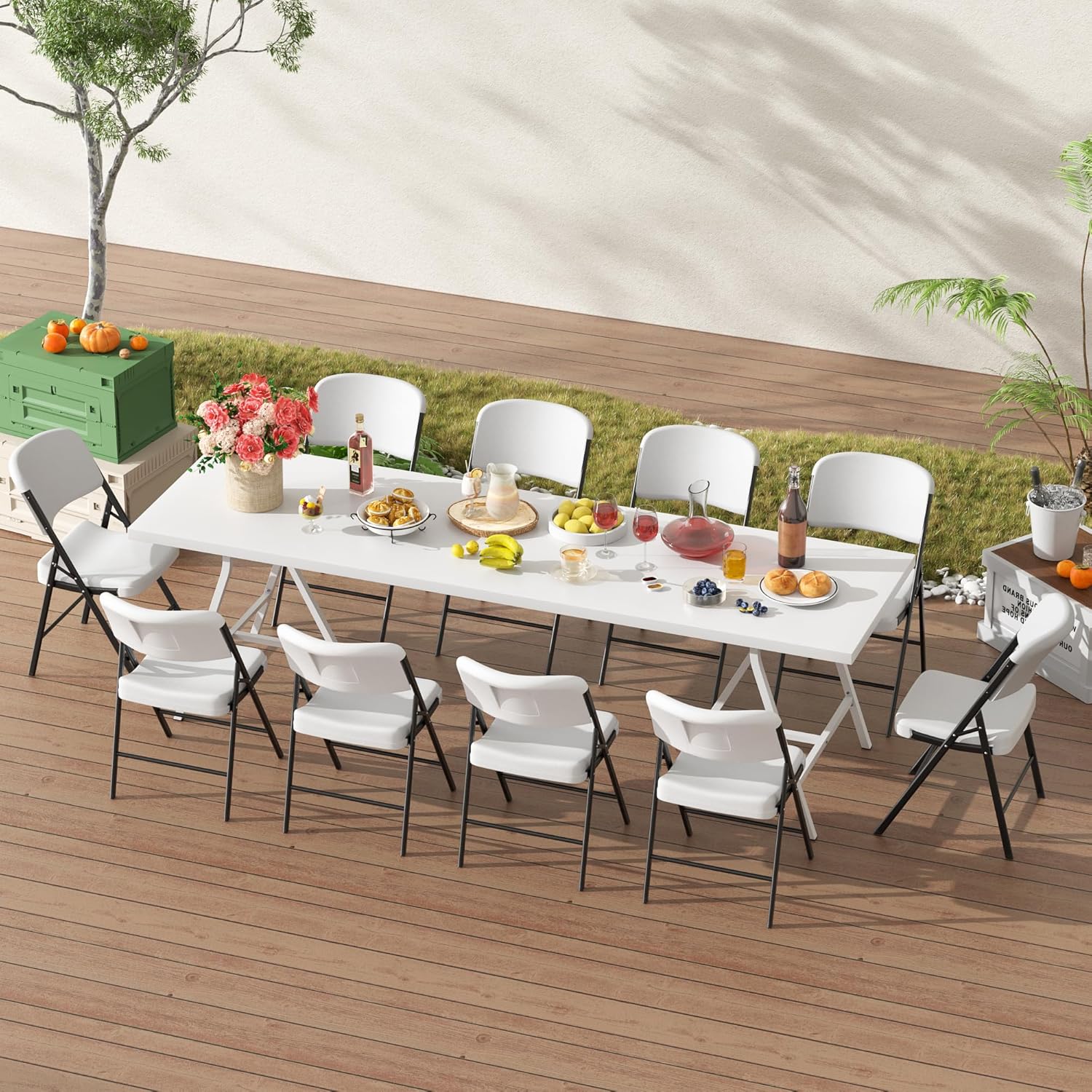 Elevon Folding Chairs Heavy Duty Plastic Chairs with 350-Pound Capacity for Home Office Camping Kitchen Dining Wedding Party Event Picnic, White, 2-Pack