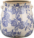Ceramic Scroll Planter 6.5 Inch Chinoiserie Floral Vase with Drainage Holes Vintage Flower Vase Flower Pot Rustic Ceramic Pots for Indoor Plants Garden Home Bookshelf Decor (Blue)