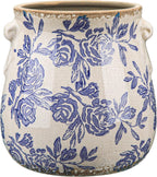 Ceramic Scroll Planter 6.5 Inch Chinoiserie Floral Vase with Drainage Holes Vintage Flower Vase Flower Pot Rustic Ceramic Pots for Indoor Plants Garden Home Bookshelf Decor (Blue)