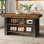 Tribesigns 55-Inch Kitchen Island with Storage, Farmhouse Center Island Table for Kitchen, Dining Room, Living Room, Brown & Black