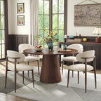 Beige Dining Chairs Set of 2, Modern Upholstered Dining Room Chair with Linen Fabric, Farmhouse Kitchen Side Chairs for Home, Apartment, Restaurant, Walnut Metal Legs(Chair Only)