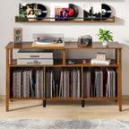 Large Record Player Stand,Mid Century Turntable Stand Table with Open Storage Holds up to 450 Albums,Vinyl Record Storage Display Shelf for Living Room Bedroom (55.12'' Walnut)