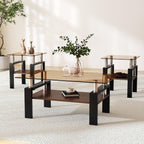 IANIYA 3 Pieces Living Room Table Set, Coffee Table Set of 3 Modern Rectangle Tempered Glass Coffee Table with 2 End Side Tables, 3 Piece Table Sets for Apartment Home Office (3, Brown)