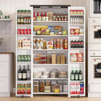 Furnaza Kitchen Pantry Cabinets - 72" Tall Craft Storage Cabinet with LED Lights, Adjustable Shelves Sewing Organizer for Craft Room/Dinning Room or Living Room, in Grian White