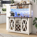 47"Wide 56"H Farmhouse Coffee Bar Cabinet with Power Outlet and LED Light,Wine Bar Cabinet w/3 Storage Hutch,Kitchen Buffet Cabinet with 10 Wine and Glass Racks for Kitchen Dining Room(Antique White)
