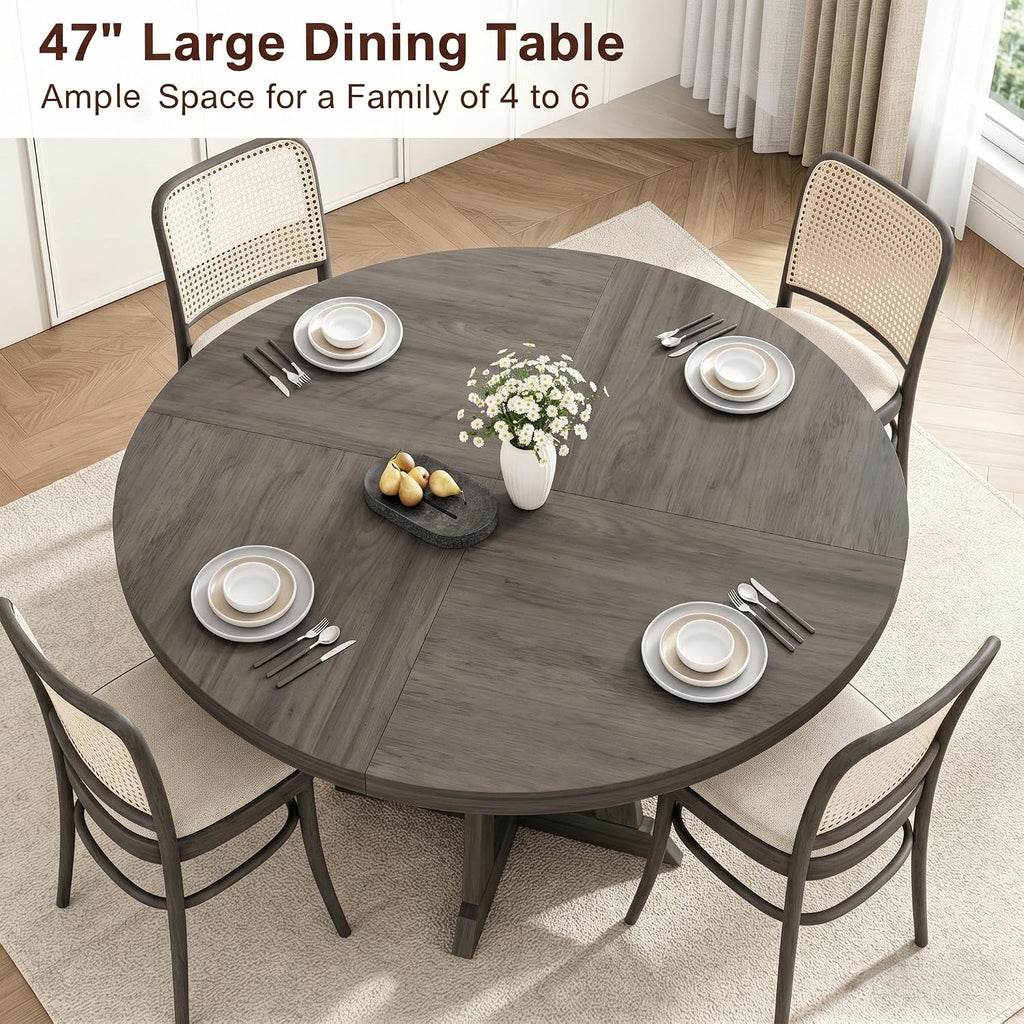 IDEALHOUSE Round Dining Table for 4, 47 Inches Dining Room Table with Wooden Base, Kitchen Table with Circle Tabletop, Dinner Table for Dining Room, Kitchen, Living Room, Grey