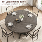 IDEALHOUSE Round Dining Table for 4, 47 Inches Dining Room Table with Wooden Base, Kitchen Table with Circle Tabletop, Dinner Table for Dining Room, Kitchen, Living Room, Grey