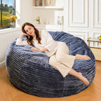 5FT Bean Bag Chair, Giant Bean Bag Chairs with Memory Foam Filled, Bean Bag Chairs for Adults with Corduroy Cover, Ultra Soft Lazy Sofa for Living Room Bedroom (Grey)