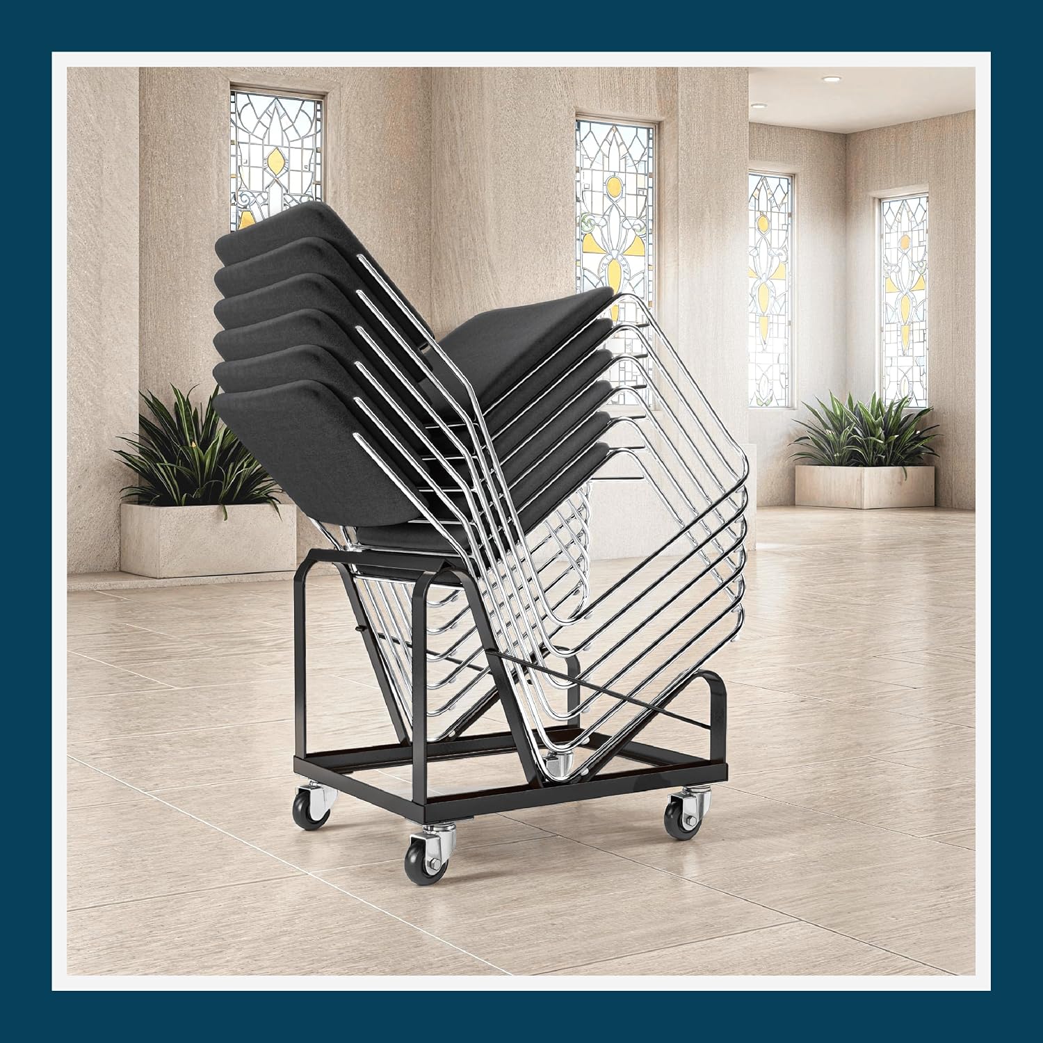 OEF Furnishings OEFDY86 Stack Chair Dolly, Heavy Duty Steel Cart (Vertical Cradle, Fits OEF8600 Series and Similar Sized Stack Chairs, 1100 lb Weight Capacity, Swivel Casters)