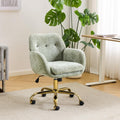 VINGLI Comfy Fuzzy Vanity Chair, Swivel Makeup Chair with Wheels, Upholstered Height Adjustable Armchair with Gold Base, Modern Ergonomic Desk Chair for Bedroom, Home Office, Olive Green