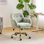 VINGLI Comfy Fuzzy Vanity Chair, Swivel Makeup Chair with Wheels, Upholstered Height Adjustable Armchair with Gold Base, Modern Ergonomic Desk Chair for Bedroom, Home Office, Olive Green