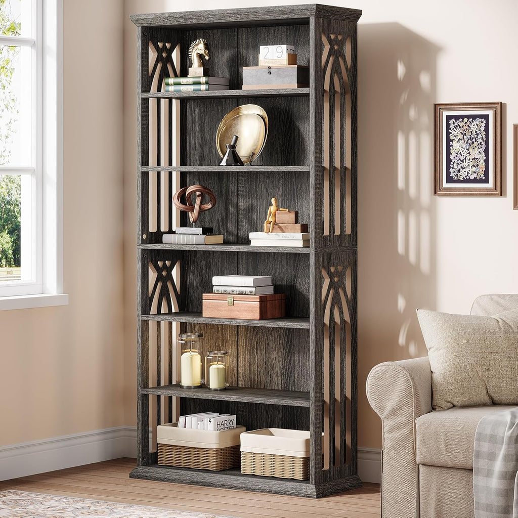 Tribesigns 6-Tier Gray Bookshelf, 75-Inch Tall Bookcase, Large Bookshelves and Bookcases Freestanding Display Shelves, Wood Book Shelf for Living Room, Home Office, Bedroom, Gray