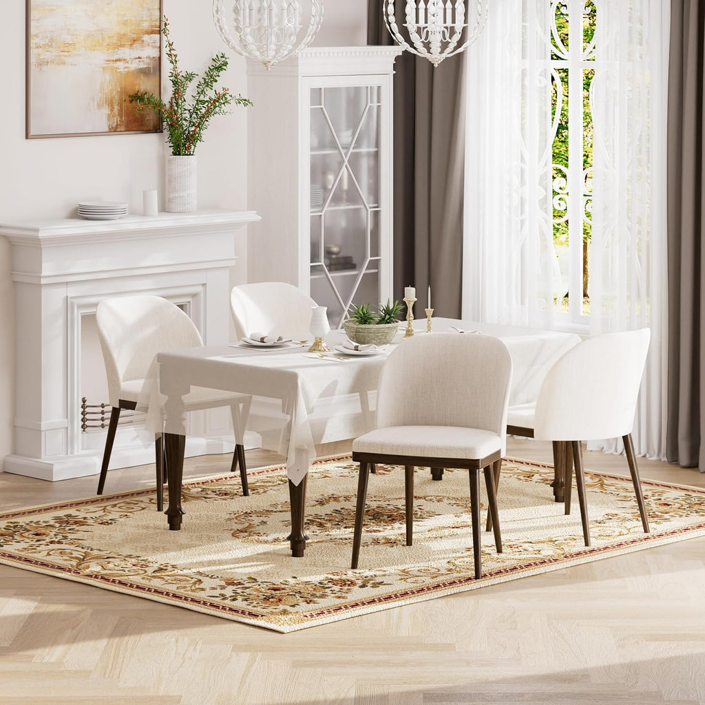 Upholstered Dining Chairs Set of 4 - Modern Dining Room Chairs, Mid-Back Restaurant Kitchen Chairs with Wooden Legs, Beige