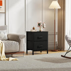 Sweetcrispy Nightstands Set of 2 with 2 Storage Drawer, Small Bedside Table | Small Dresser with Sturdy Wooden Top for Daily Essential, Compact Nightstand for Bedroom and Small Spaces, Black 2PC