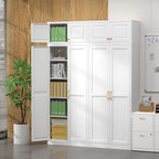 Steeloong86“ Kitchen Pantry Cabinet,Metal Storage Cabinets with Doors and 4 Adjustable Shelves,White Kitchen Cabinet with 4 Gold Handles,Tall Cabinet for Livingroom,Pantry, Bathroom