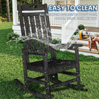 Outdoor Rocking Chair, High Back HDPE Patio Chair, All Weather Rocker Porch Chair, Lawn Chair for Deck, Porch, Backyard, Garden and Indoor, Black