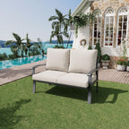 HOMREST Outdoor Loveseat Aluminum Patio Furniture Sofa, All-Weather Metal Outdoor Couch with Cushions, Beige