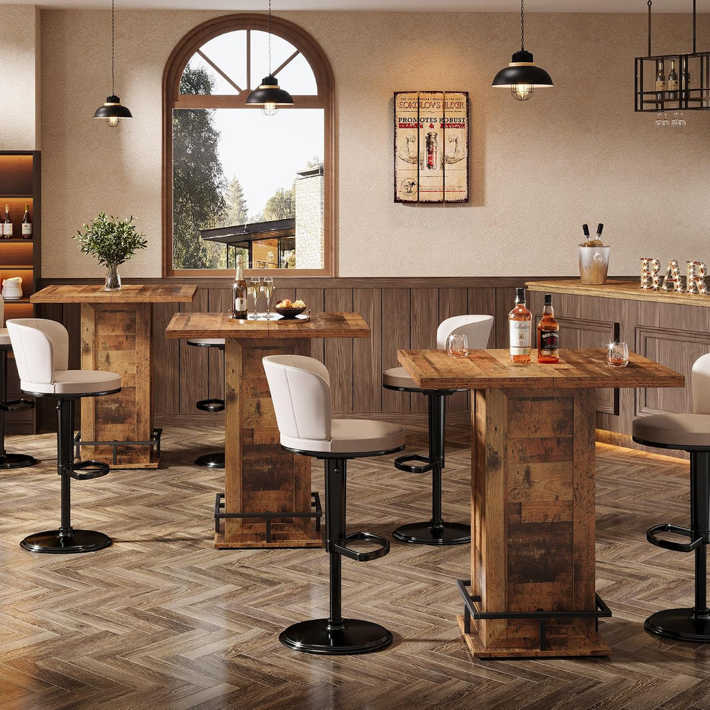 Tribesigns 39.4" H Square Bar Table, Industrial High Top Bistro Pub Cocktail Table with Metal Footrest for Kitchen Nook, Home Bar, Small Bars, Dark Brown (Table Only)
