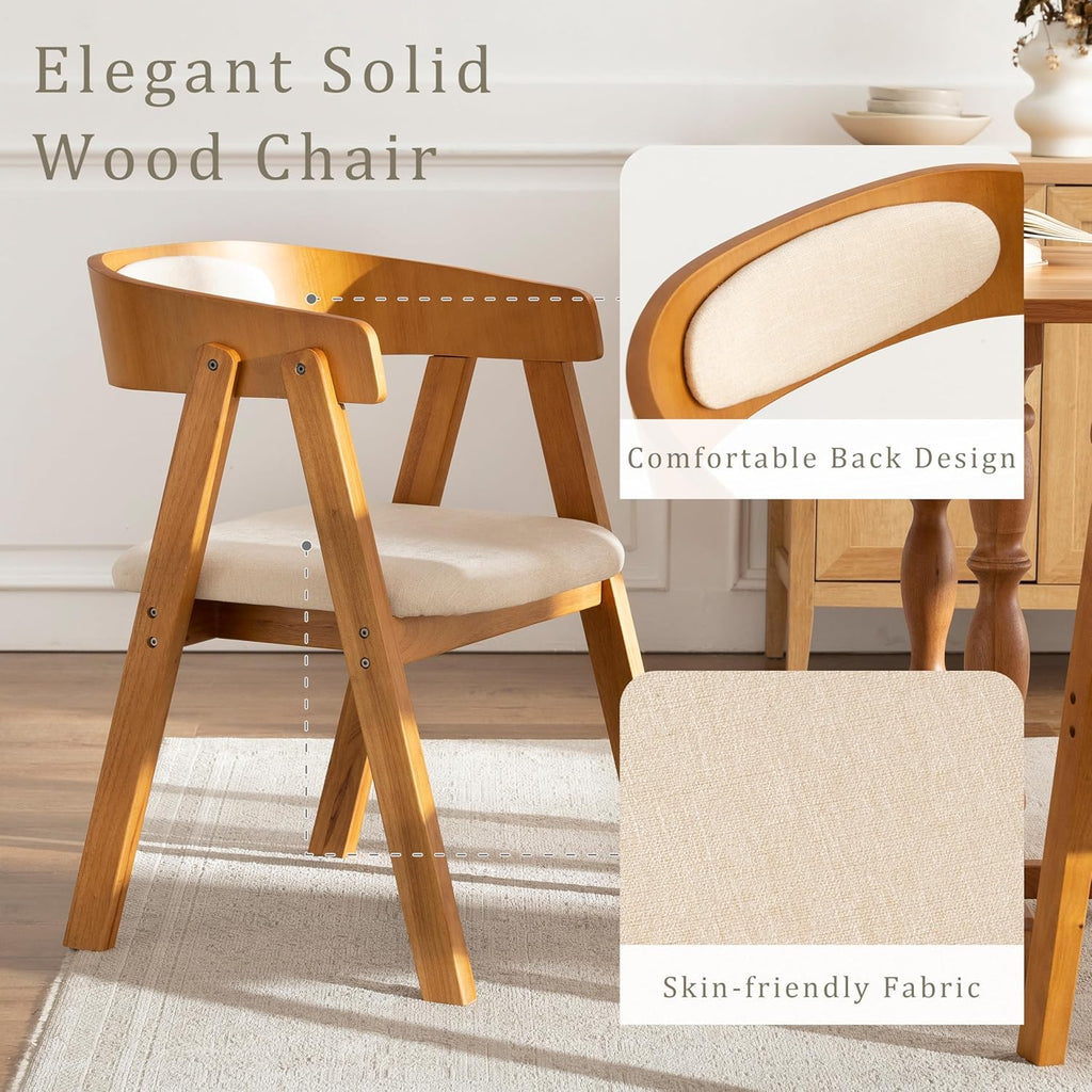 Chogori Wooden Dining Chairs, Modern Dining Room Chairs with Arms and Upholstered Seat, Farmhouse Style Chairs for Kitchen, Dining Room, Living Room (Dark Oak, Set of 6)