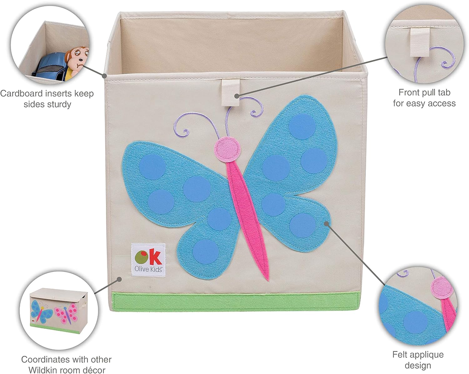 Wildkin Kids 13" Storage Cube – Durable Organizer for Toys, Books, & Art Supplies - Butterflies