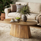 Oval Coffee Table, 47-Inch Living Room Table with Polygonal Pedestal, Modern Center Accent Furniture, Child-Friendly, Easy Assembly, Yellowish Brown