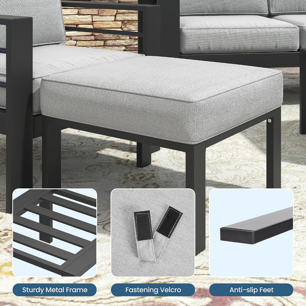 Wisteria Lane Patio Furniture Footstools Metal Ottomans Set of 2, Metal Outdoor Ottomans with Upgraded Cushions, All-Weather Outdoor Footrest Seat for Balcony, Garden, Deck, Backyard, Black