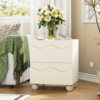 Anbuy Beige Nightstand Set of Two, Modern Night Stand Set of 2 with 2 Drawers for Bedroom, Side End Table with Hidden Handles Scalloped Bedside Night Tables with Solid Wood Legs