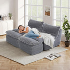 COLAMY Bean Bag Chair, Lounge Chair with Removable Ottoman for Adults, Comfy Fabric Sofa Bed Couch with Memory Foam, Backrest for Living Room, Office, Bedroom, Grey