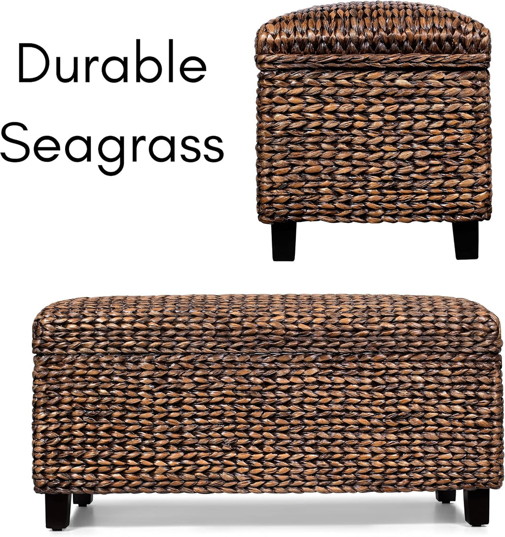 BIRDROCK HOME Hand-Woven Abaca Seagrass 36" Storage Bench with Lift-Top Lid (Brown Wash)
