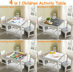 GTOLV Kids Table and Chair Set, 3 in 1 Wooden Activity Table with Storage Drawer for Toddlers Drawing, Reading, Crafts, 2 in 1 Detachable Tabletop Table Set for Nursery, Playroom (Gray)