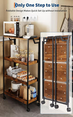 Garvee Large 4-Tier Wooden Folding Storage Shelf Cart with Locking Wheel, Expandable Kitchen Organizer Rack, 100 Lbs Loading Heavy Duty Garage Shelving, Easy Foldable No Assembly Required
