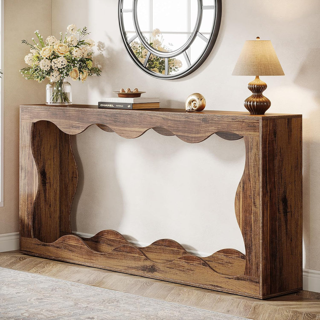 Tribesigns 63 Inches Farmhouse Console Table with Storage, Couch Table Behind Sofa, Long Entryway Sofa Station, Narrow Console Stand, Hallway Stand for Entryway Living Room, Brown