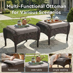 Outdoor Ottomans for Patio Foot Rest - 25 Inch PE Wicker Foot Stool Set of 2 with Removable Cushions for Patio Furniture Sets,All Weather Rattan Ottoman for Balcony Deck Blue/Gray