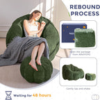 MAXYOYO Giant Bean Bag Chair with Ottoman, Pumpkin-Shaped Bean Bag Sofa with Footstool, Oversized Boneless Couch Chair in a Box, Comfy and Lazy Lounge for Dorm, Living Room, Bedroom, Green
