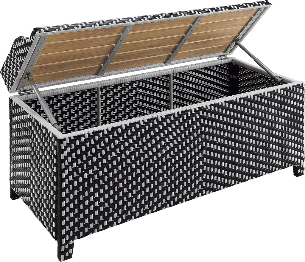 Greemotion Azur Beach Aluminum and All-Weather Wicker 41 in. Wide Storage Bench for Garden, Backyard, Patio, Pool Area, Porch, Black and White
