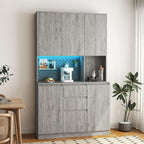 Kitchen Pantry Cabinet with Charging Station,Buffet Cupboards Sideboard with Drawer,with LED Lights,Modern Pantry Cabinet with Microwave Stand for Kitchen,Dinning Room,Living Room,15.74 * 43.66 * 74