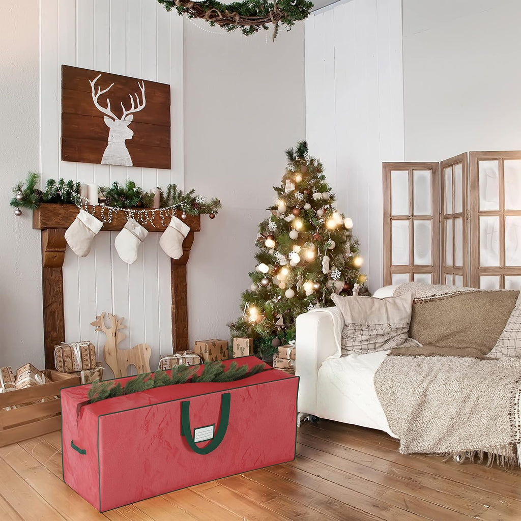 Christmas Tree Storage Bag Set - Set of 2 Bags for 7.5-Foot Artificial Trees - Protects Holiday Decorations and Inflatables by Elf Stor (Red)