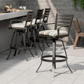 Pellebant Outdoor Bar Stools Set of 4 with Sunbrella Cushion, 29.5" Aluminum Swivel Bar Height Stool Chairs with Back & Footrest, Rust-Proof Patio Bartools for Deck Lawn Garden,Milano Char