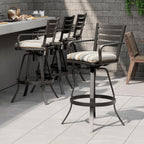 Pellebant Outdoor Bar Stools Set of 4 with Sunbrella Cushion, 29.5" Aluminum Swivel Bar Height Stool Chairs with Back & Footrest, Rust-Proof Patio Bartools for Deck Lawn Garden,Milano Char