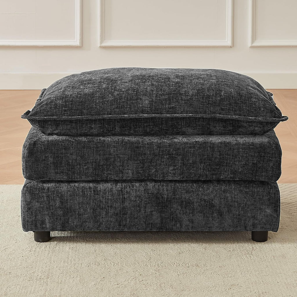 35'' Cloud Chenille Ottoman for Bedroom, Living Room and Entryway (Grey) | Bedroom
