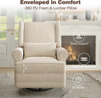 Gecheer Swivel Recliner Chair with Lumbar Pillow and Footrest – Glider Rocking Chair for Nursery, Bedroom or Living Room – Beige Upholstered Swivel Rocker