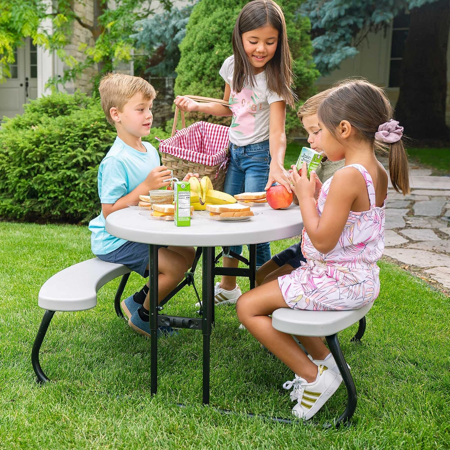 LIFETIME Kids Picnic Table, Folding Children’s Table Seats 4, UV‑Protected HDPE Top, Powder‑Coated Steel Frame, Stain‑Resistant, Indoor/Outdoor Durable Play Table