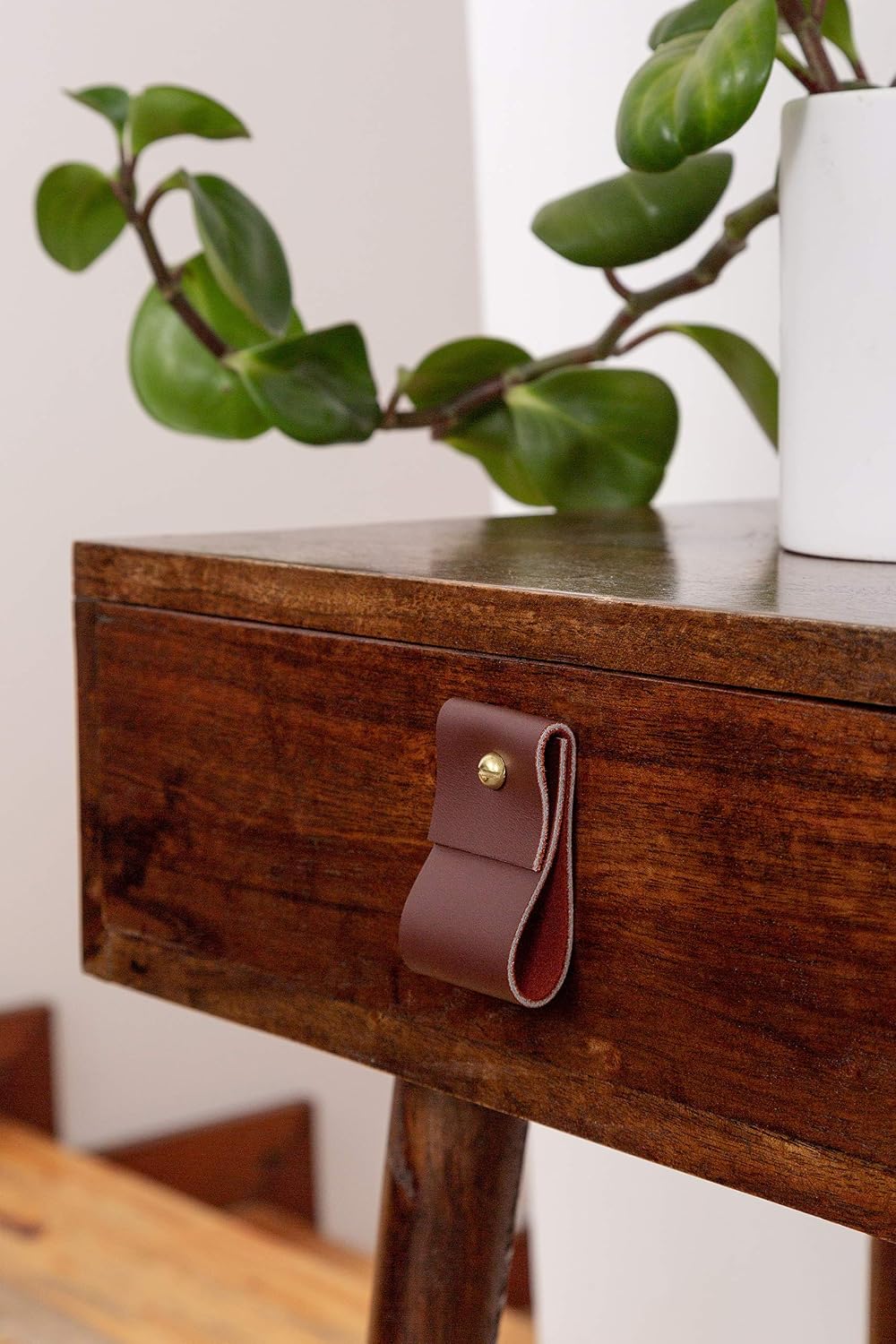 Leather and Brass Drawer Pull