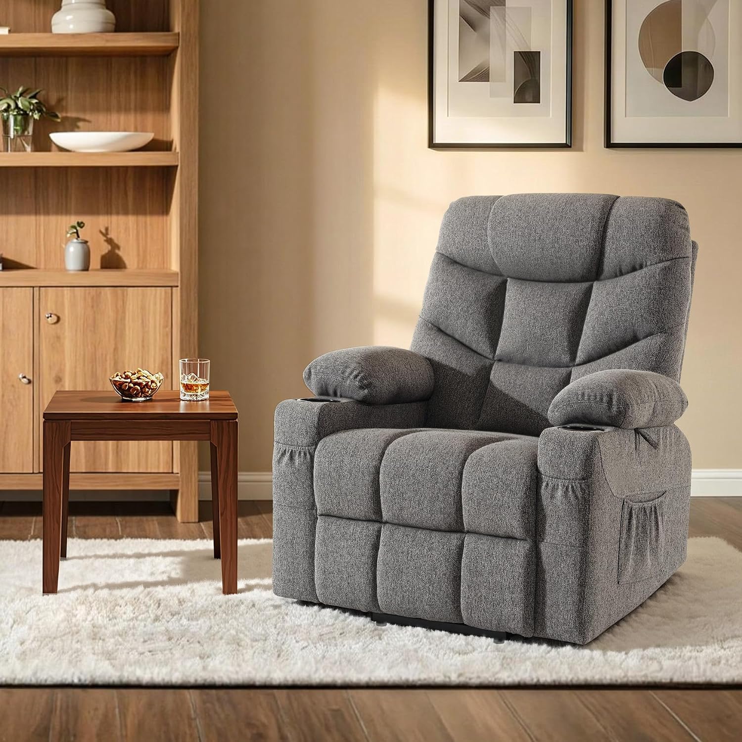 MCombo Power Lift Recliner Chair for Elderly, Electric Lift Chair with Extended Footrest, USB Ports, Cup Holders, Fabric 7287 (Dark Gray, Medium)