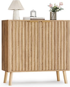 Pamapic Fluted Storage Cabinet, Sideboard Buffet with Doors and Shelf, Wooden Console Table & Credenza, Multifunctional Entryway Cabinet for Living Room, Dining Room (Natural)