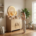 Solid Wood Frame Buddhist Altar Cabinet, Personal Shrine Altar Table with Storage Drawer, Chinese Cabinet Pedestal Offering Table Buddhist Prayer (Natural, 49.6" L * 23.6" W * 50" H in, Wood)