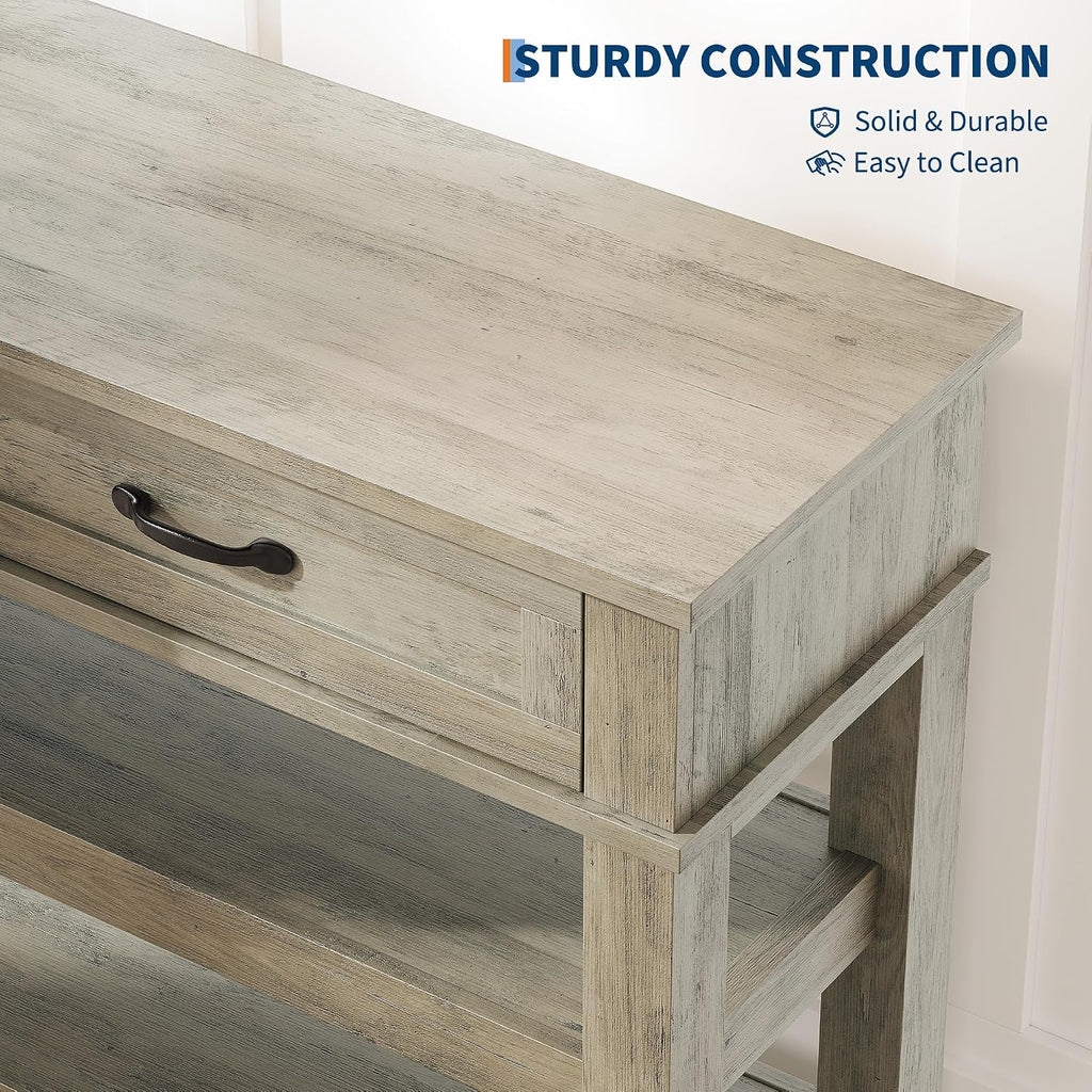 GarveeHome Entryway Table, Console Table with 2 Storage Drawers, 3 Tier Farmhouse Wooden Sofa Table, Hallway Tables for Entryway, Living Room, Rustic Grey