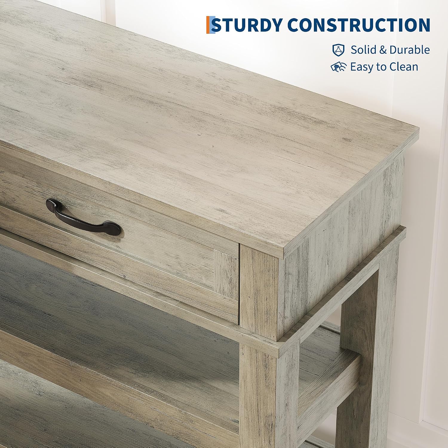 GarveeHome Entryway Table, Console Table with 2 Storage Drawers, 3 Tier Farmhouse Wooden Sofa Table, Hallway Tables for Entryway, Living Room, Rustic Grey
