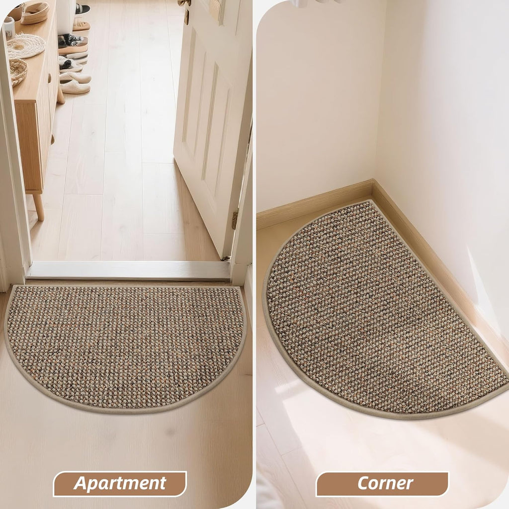 BEQHAUSE Dirt Trapper Door Mat 17" x 30" Half Circle Non Slip Washable Doormats Entrance Rugs Absorbent Welcome Low Profile Floor Mats for Front Back Door and Entryway, Taupe