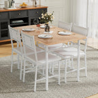 VECELO Dining Table Set for 4 with Chairs, 5-Piece Kitchen Table and Upholstered Padded Chairs Set for Small Space, Dining Room, Apartment, Natural White